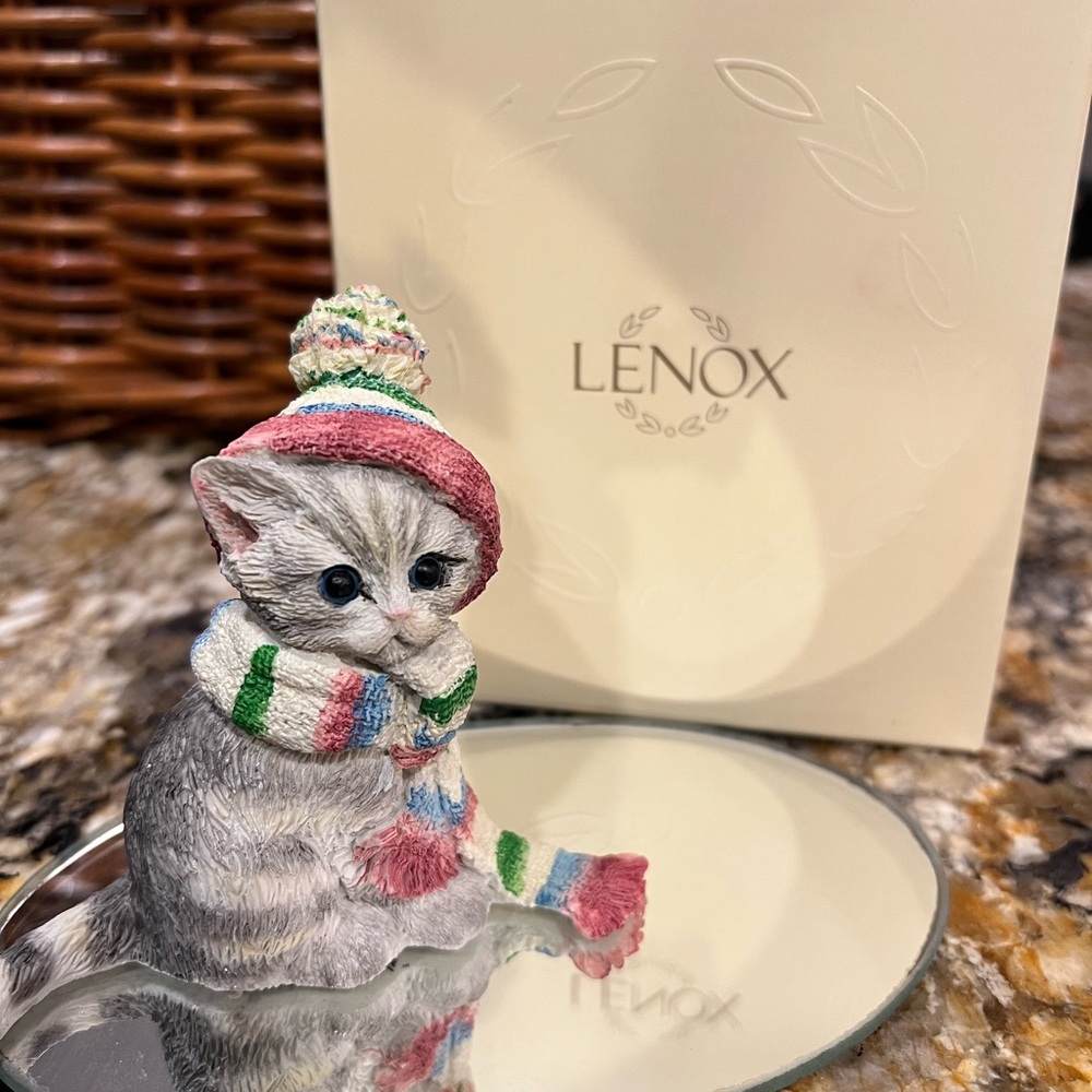 Lenox Festive Cat Figurine with Striped Scarf and Hat